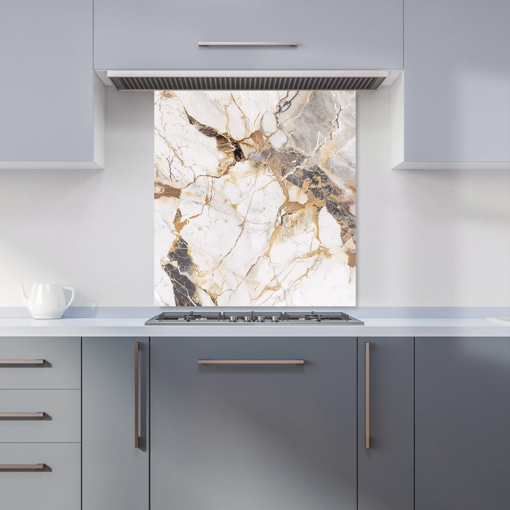 Warren Reed Designer Sleek Pale Marble Effect Glass Kitchen Splashback 65 x 70cm Image 1