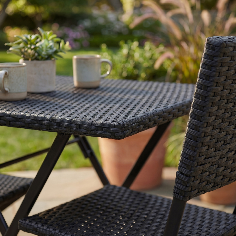 GARDEN VIDA Capri Rattan Effect 2 Seater Bistro Set Black Image 5