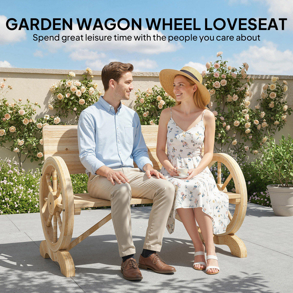 Outsunny 2 Seater Natural Wooden Garden Bench with High Back Image 6