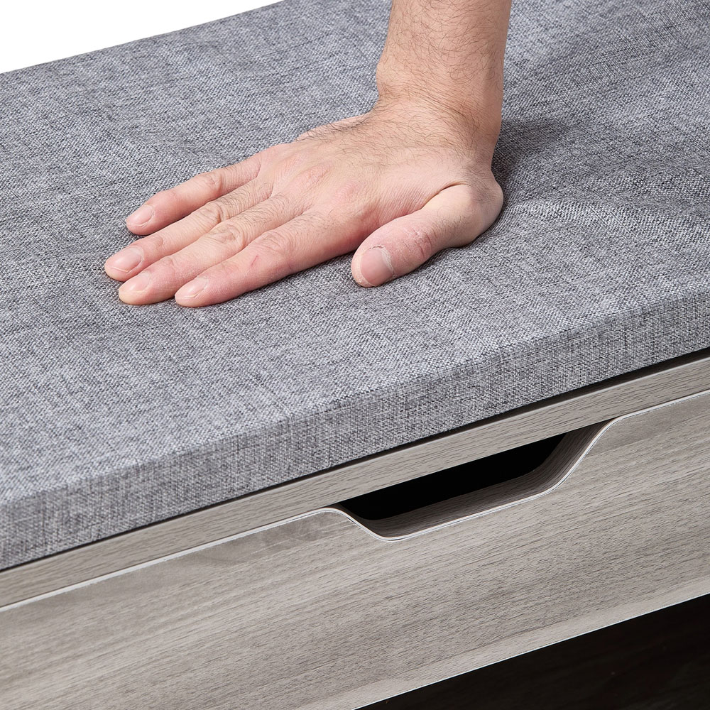 Living and Home 2 Open Shelf Grey Linen Shoe Bench with Lift-Up Lid Image 5