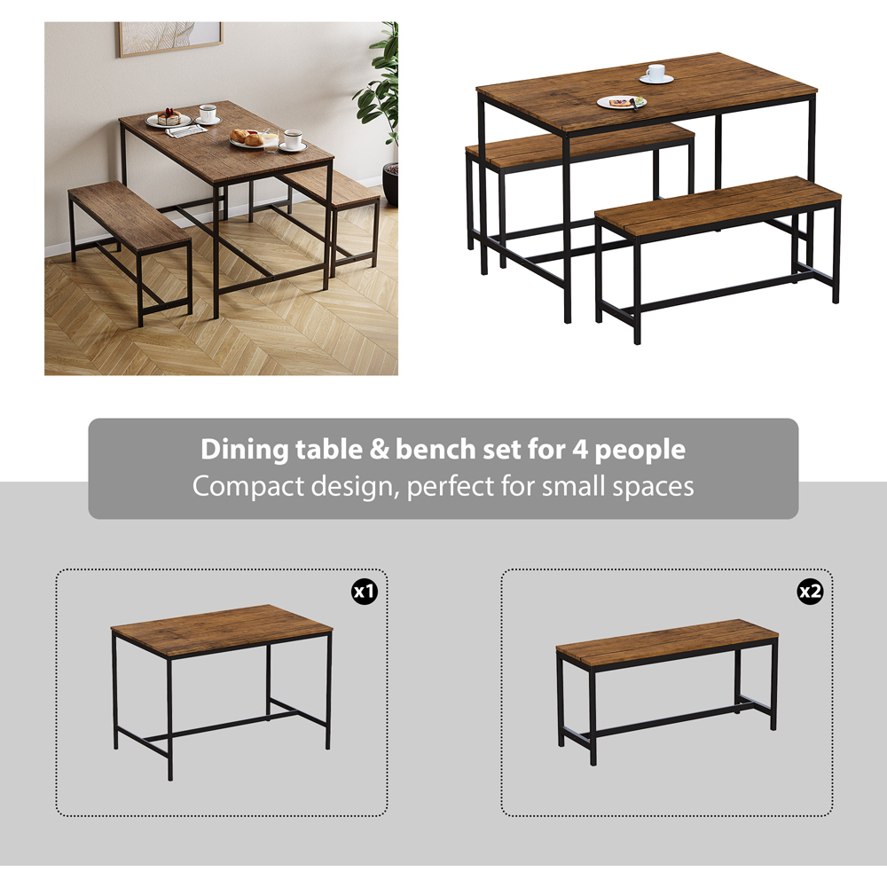 VIDA DESIGNS Roslyn 4 Seater Metal Frame Dining Bench Set Dark Wood Image 8
