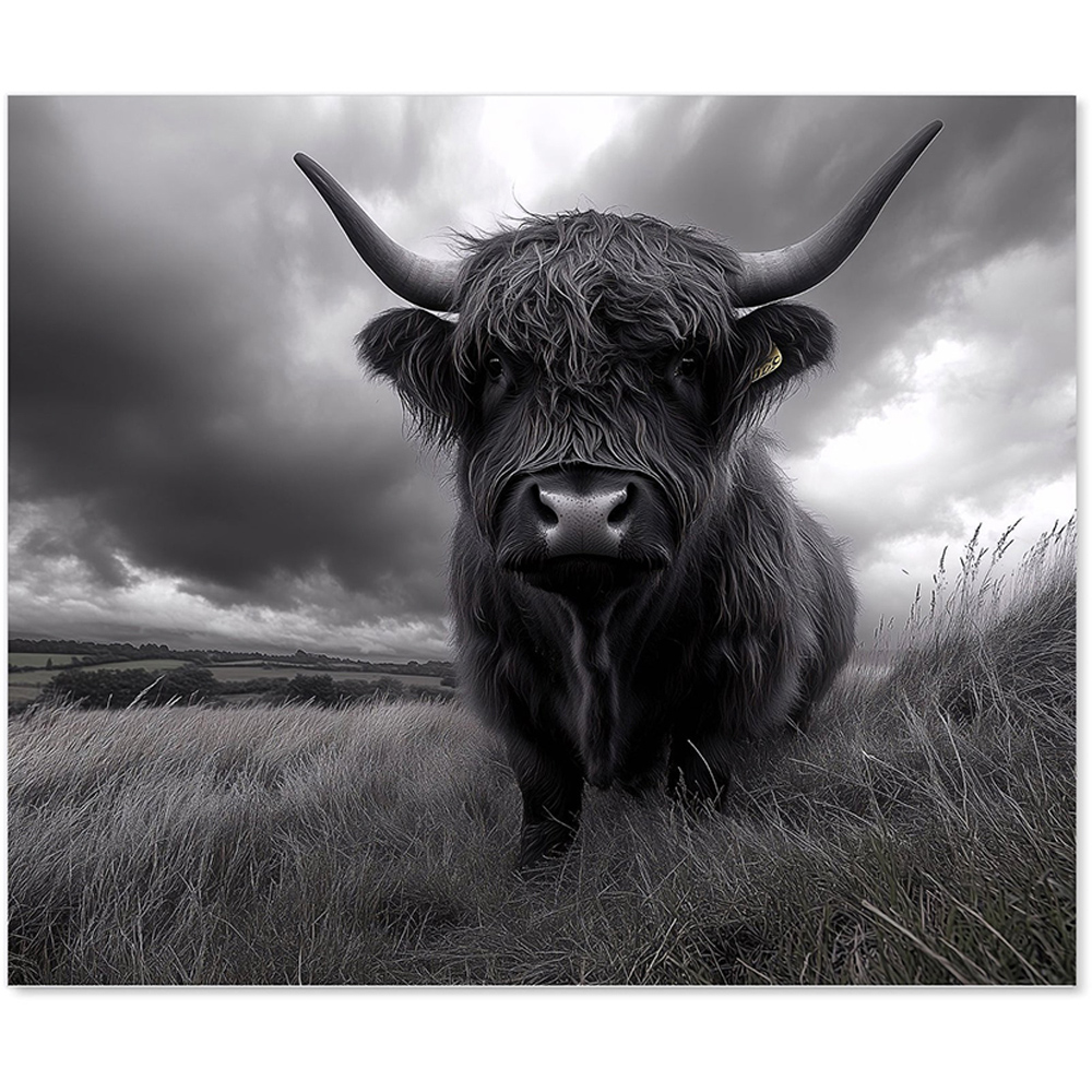 Warren Reed Designer Black And White Highland Cow Glass Kitchen Splashback 75 x 70cm Image 2