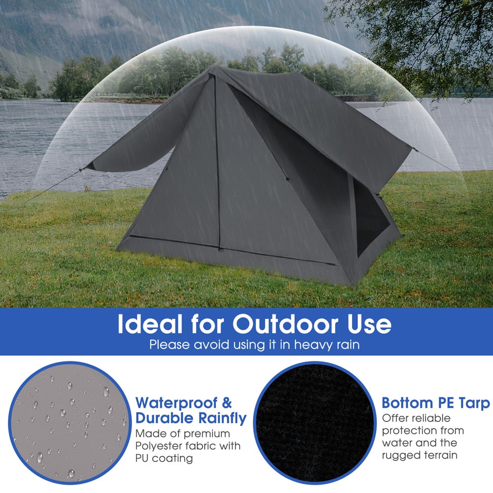 Costway 3 Person Grey Pop Up Camping Tent with Carry Bag and Rainfly Image 7