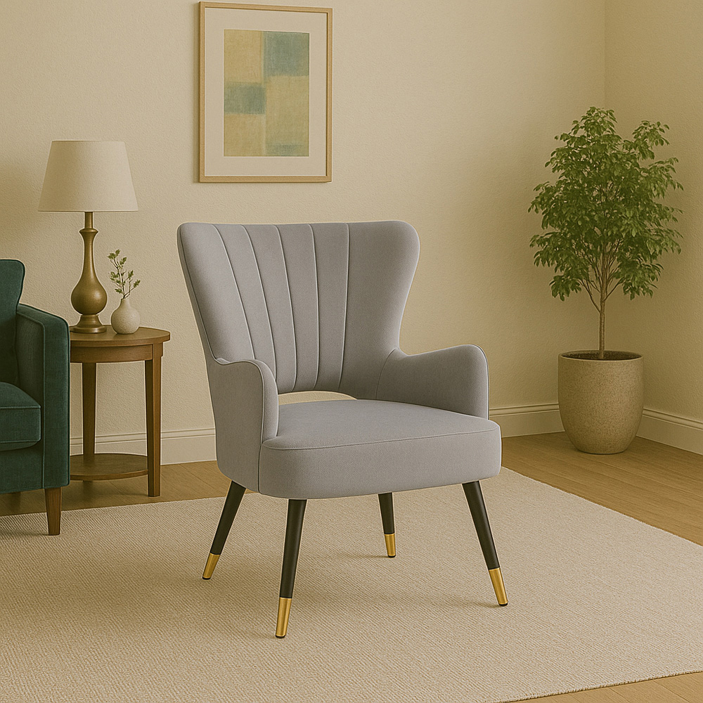 Premier Housewares Loretta Grey Velvet Cut Out Back Chair Image 6
