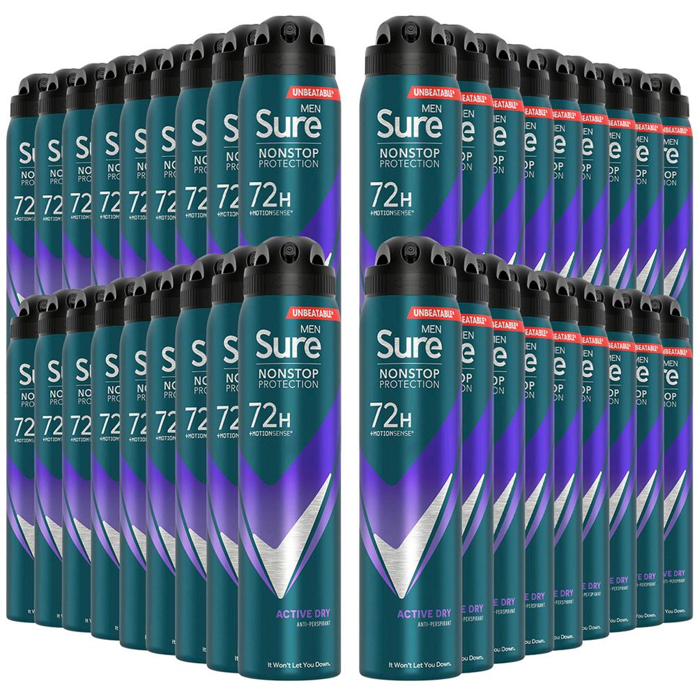 Sure Men 72H Non-Stop Protection Anti-Perspirant Active Dry Deodorant Spray 250ml 36 Pack Image 1