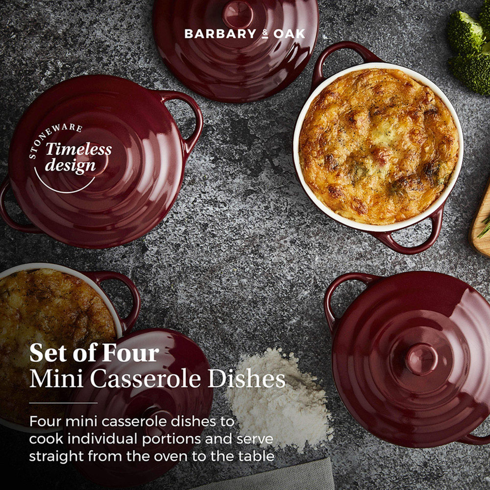 Barbary and Oak 10cm Bordeaux Red Set of 4 Ceramic Mini Casseroles Image 3