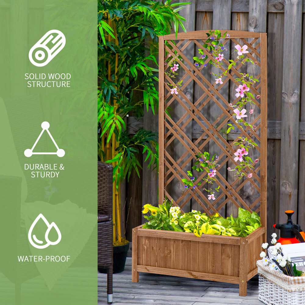 Outsunny Wooden Brown Planter with Trellis 122.5 x 30 x 60cm Image 8
