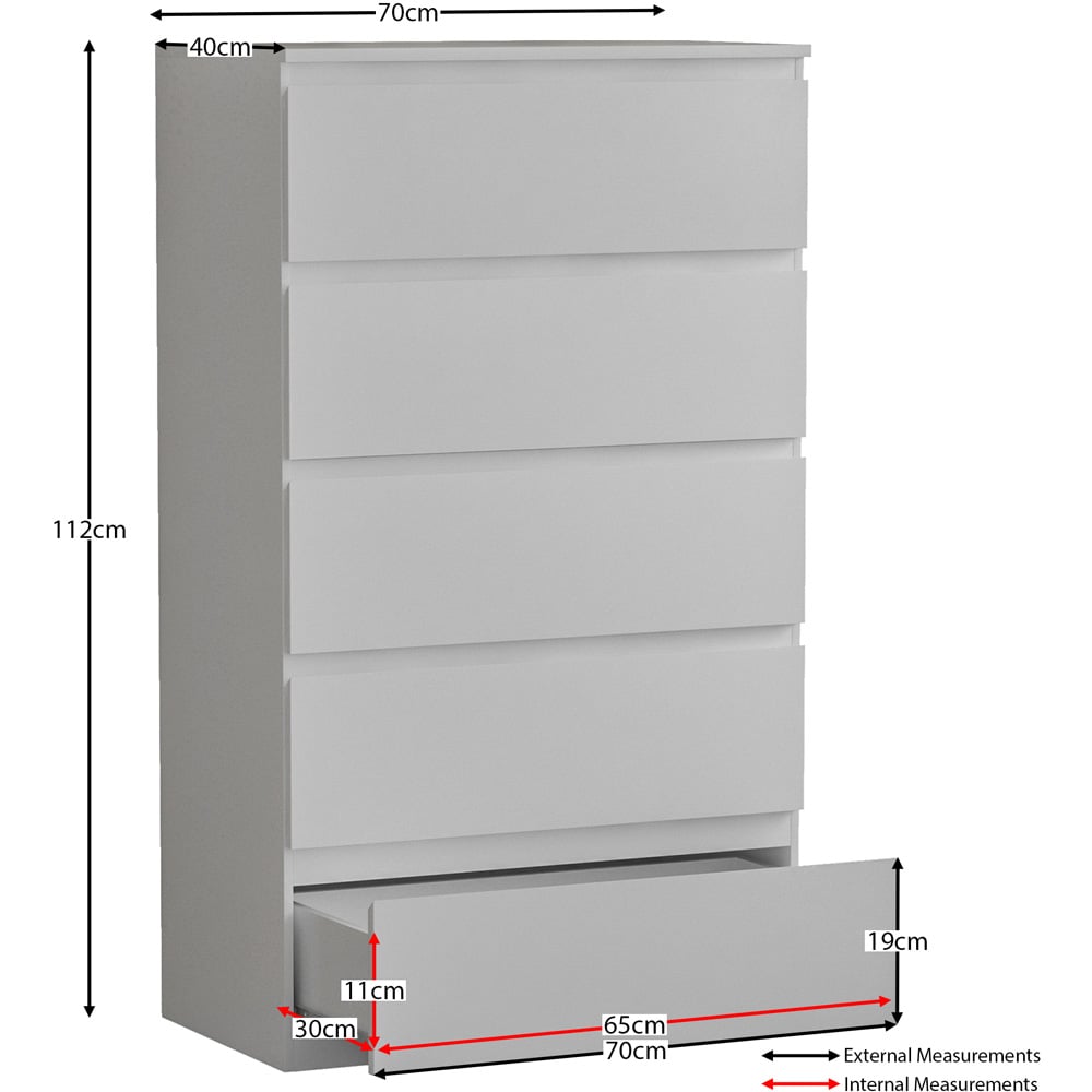 Vida Designs Denver 5 Drawer White Chest of Drawers Image 8