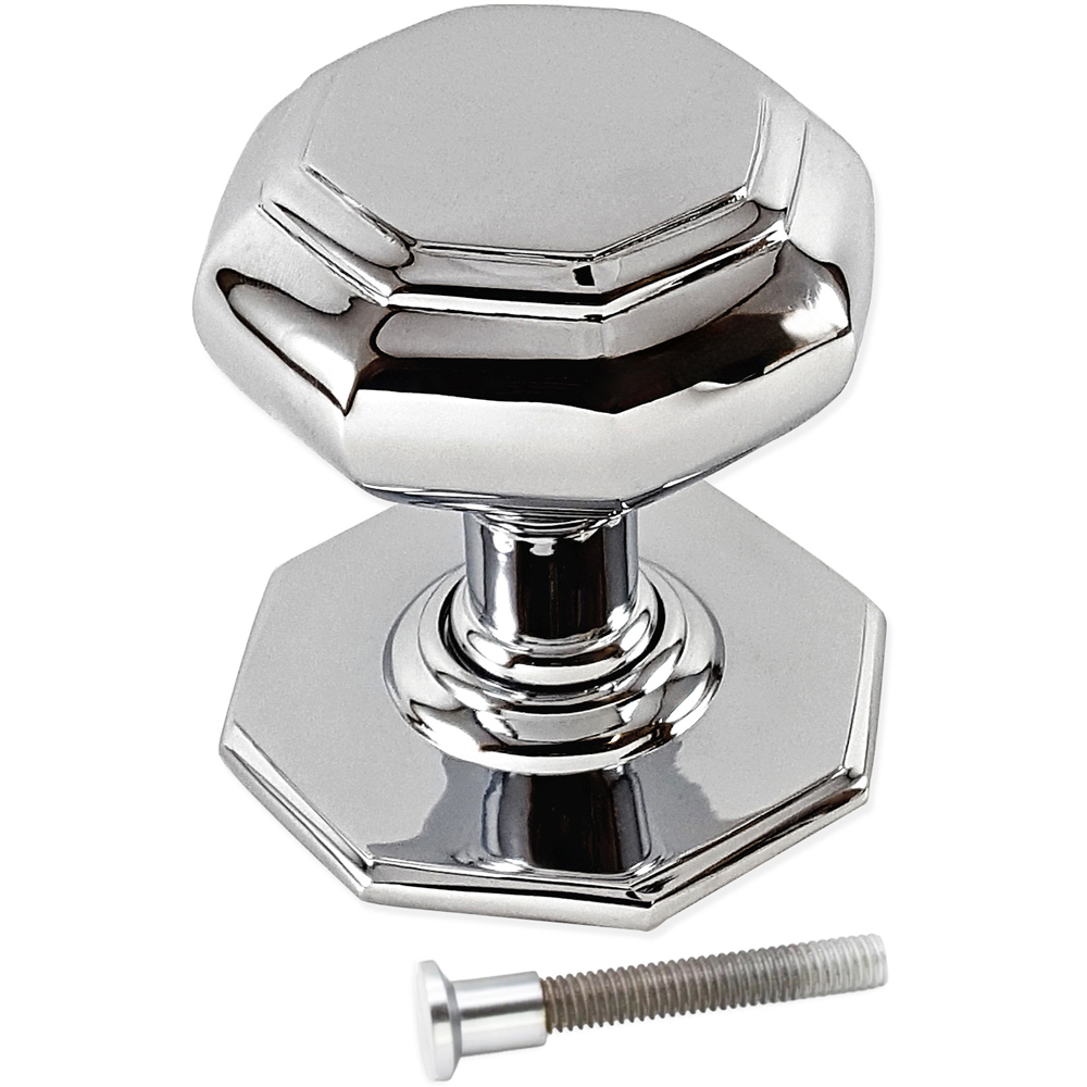 Spira Brass Polished Chrome Octagonal Centre Door Knob Image 4