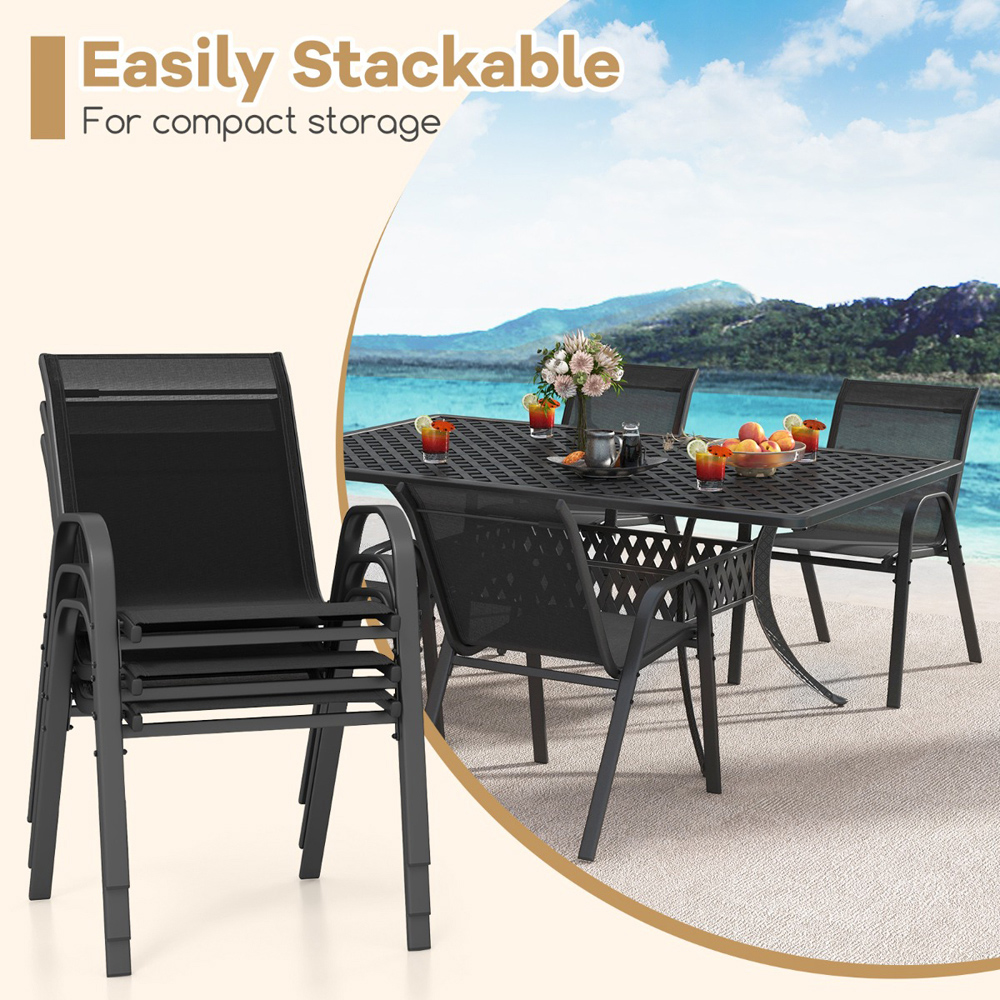 Costway Set of 2 Black Stackable Metal Dining Chairs with Armrest Image 5