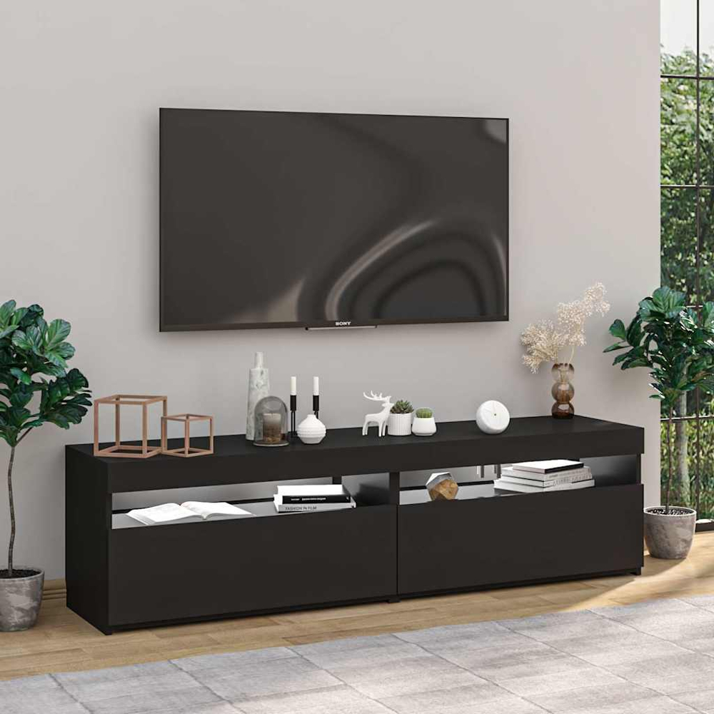 vidaXL Single Door Single Shelf Black LED TV Cabinet Set of 2 Image 7