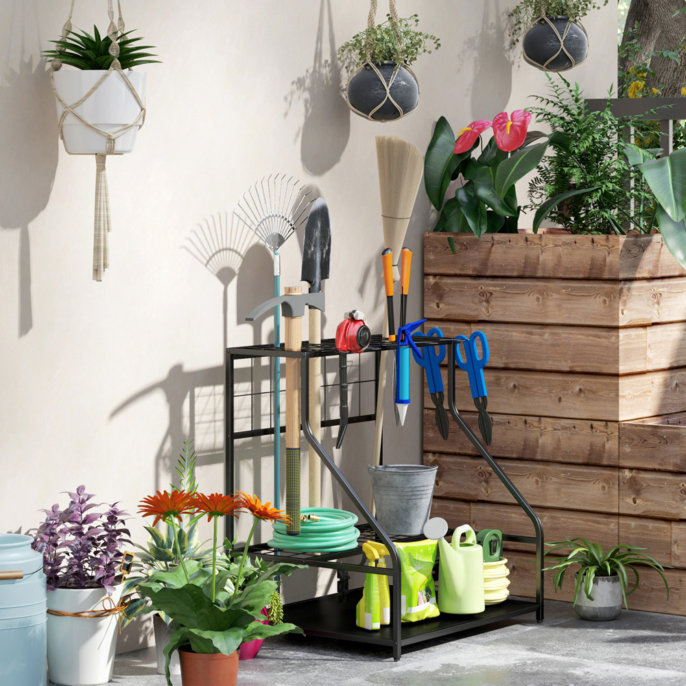 Outsunny 3 Tier Garden Tool Storage Rack with 11 Hooks Image 4
