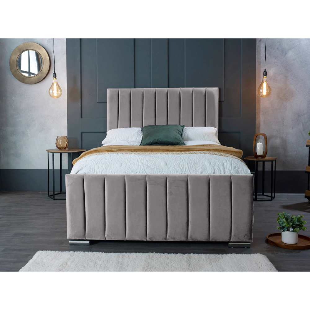 Eleganza Home Redding King Size Silver Plush Velvet Bed Frame with Headboard Image 3