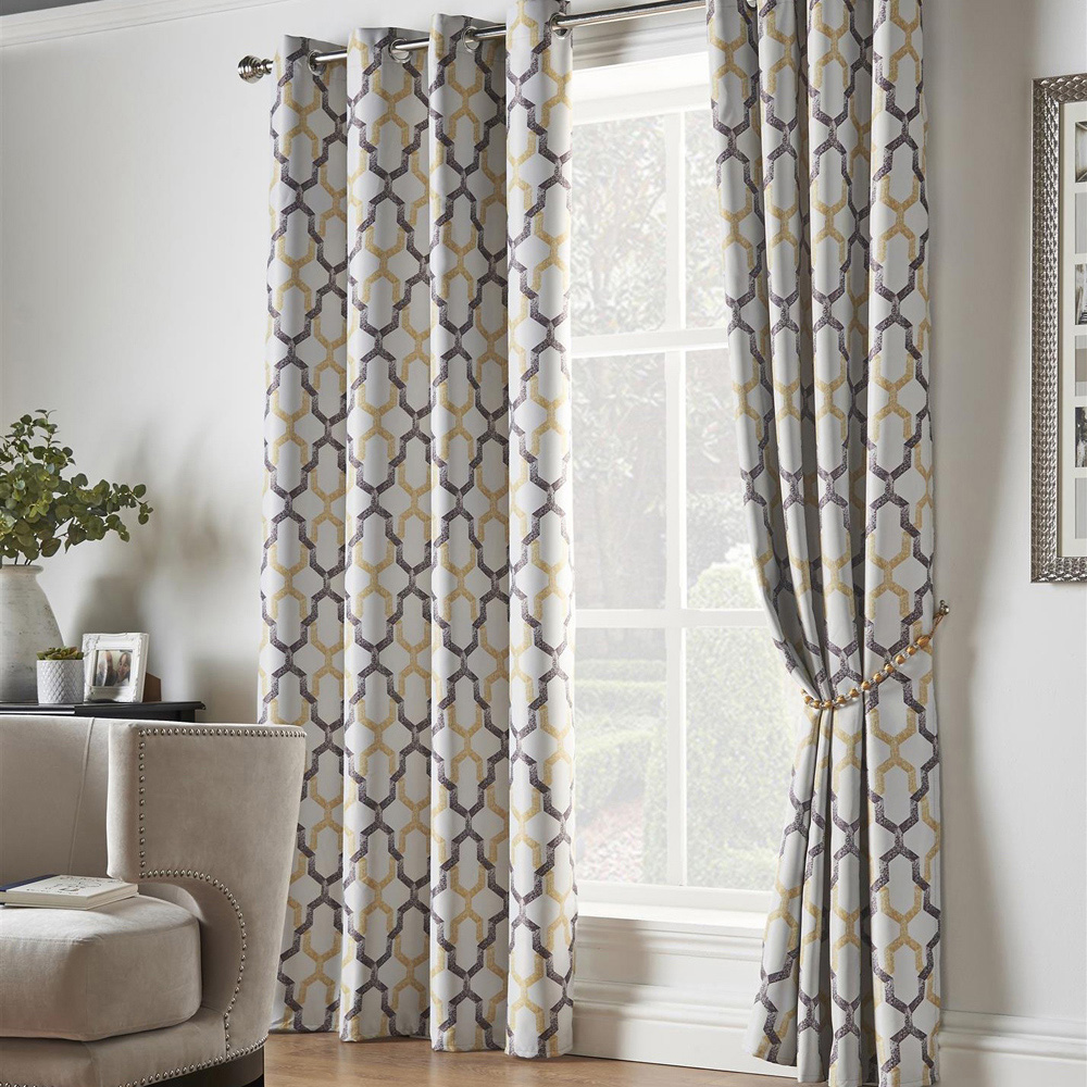 Alan Symonds George Ochre Ring Top Eyelet Curtains 168 x 229cm Image 1