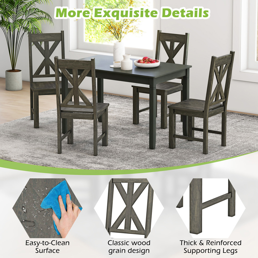 Costway Set of 2 Grey Rubberwood Frame Dining Chairs with Hollowed Backrest Image 6