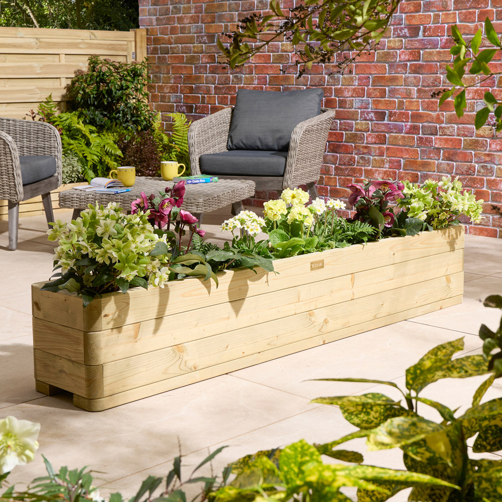Rowlinson Marberry Natural Wooden Garden Trough Planter 30 x 180 x 30cm Image 2