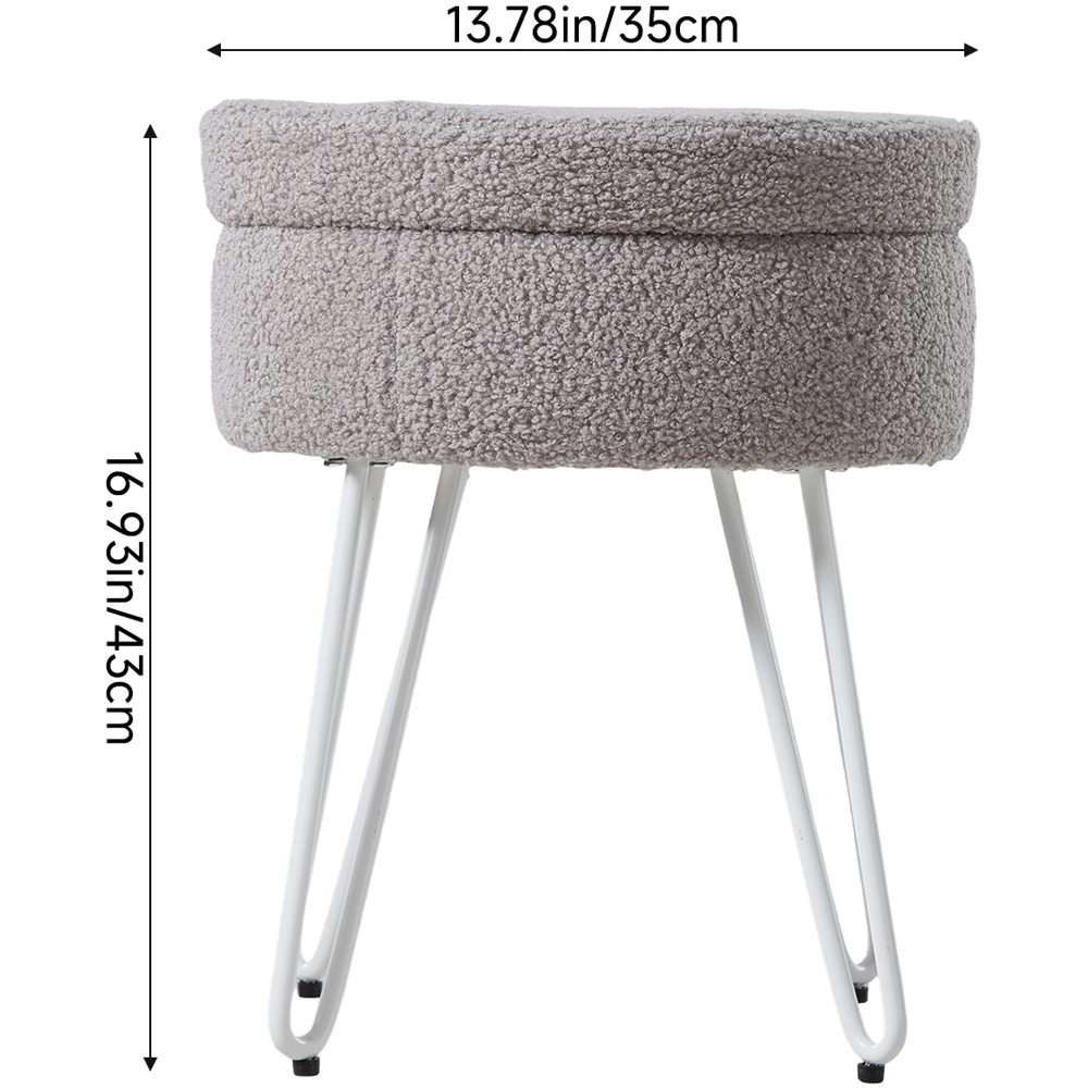 Living and Home Grey and White Teddy Fleece Hidden Storage Stool Image 9