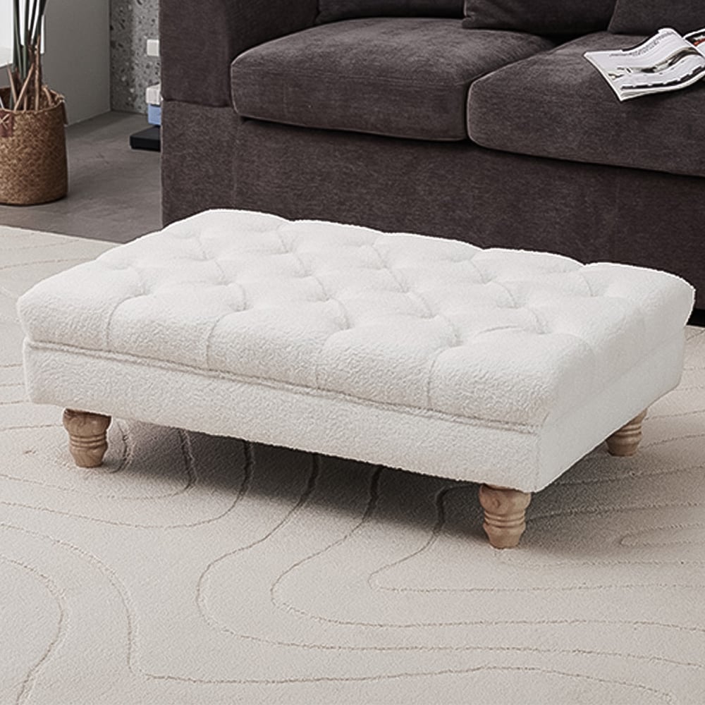 Living and Home Teddy Fleece Upholstered Footstool Image 1