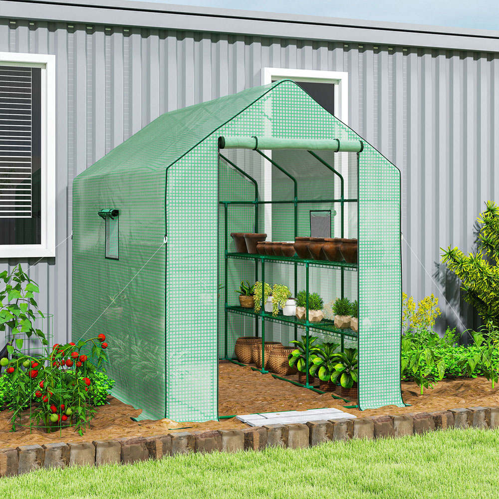 Outsunny Green Plastic 4.5 x 7ft Walk In Greenhouse Image 2