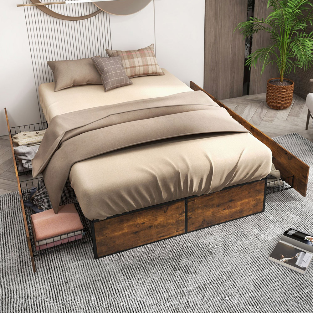 Costway Double Bed Frame with 4 Underbed Drawer Image 1