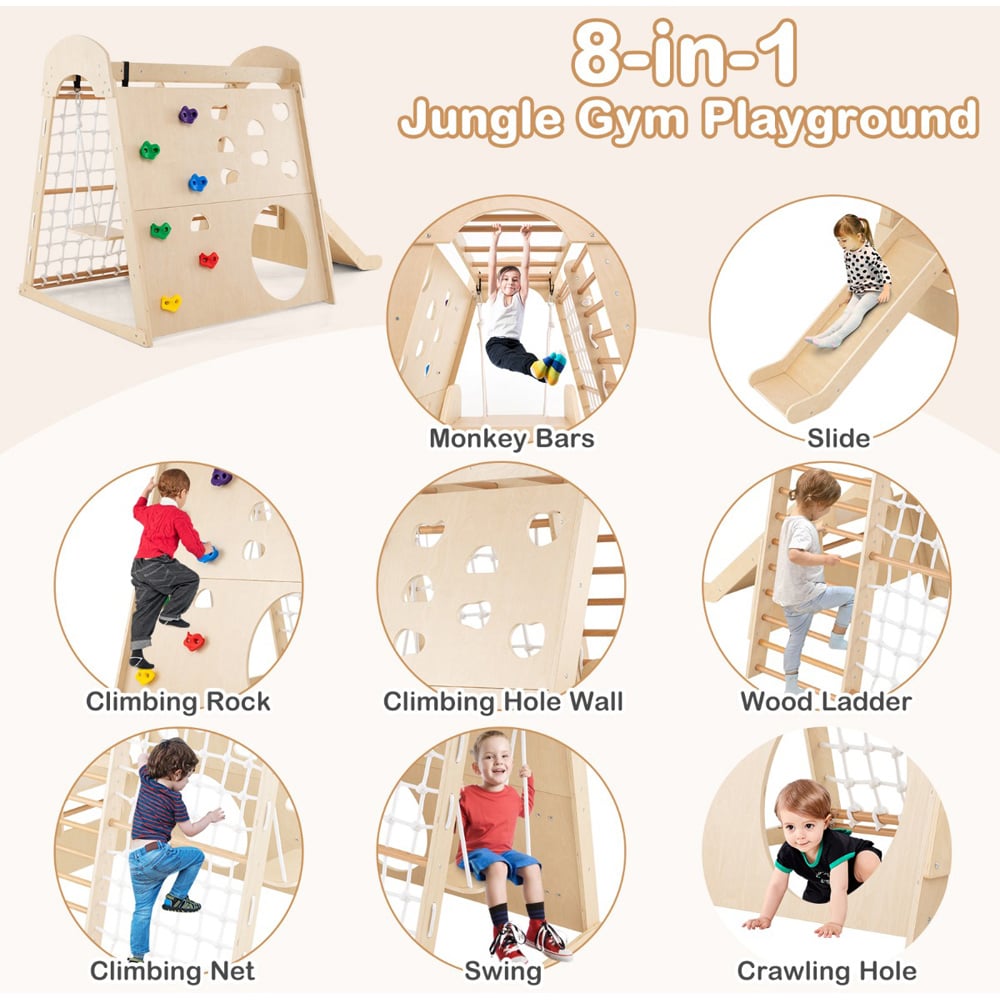 Costway Natural 8 in 1 Jungle Gym Wooden Playground Image 5