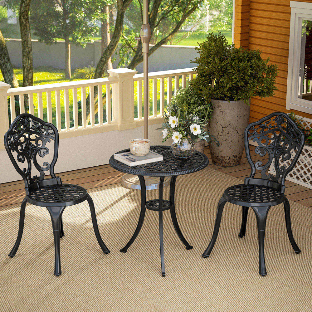 Outsunny 2 Seater Bistro Set with Parasol Hole Black Image 3