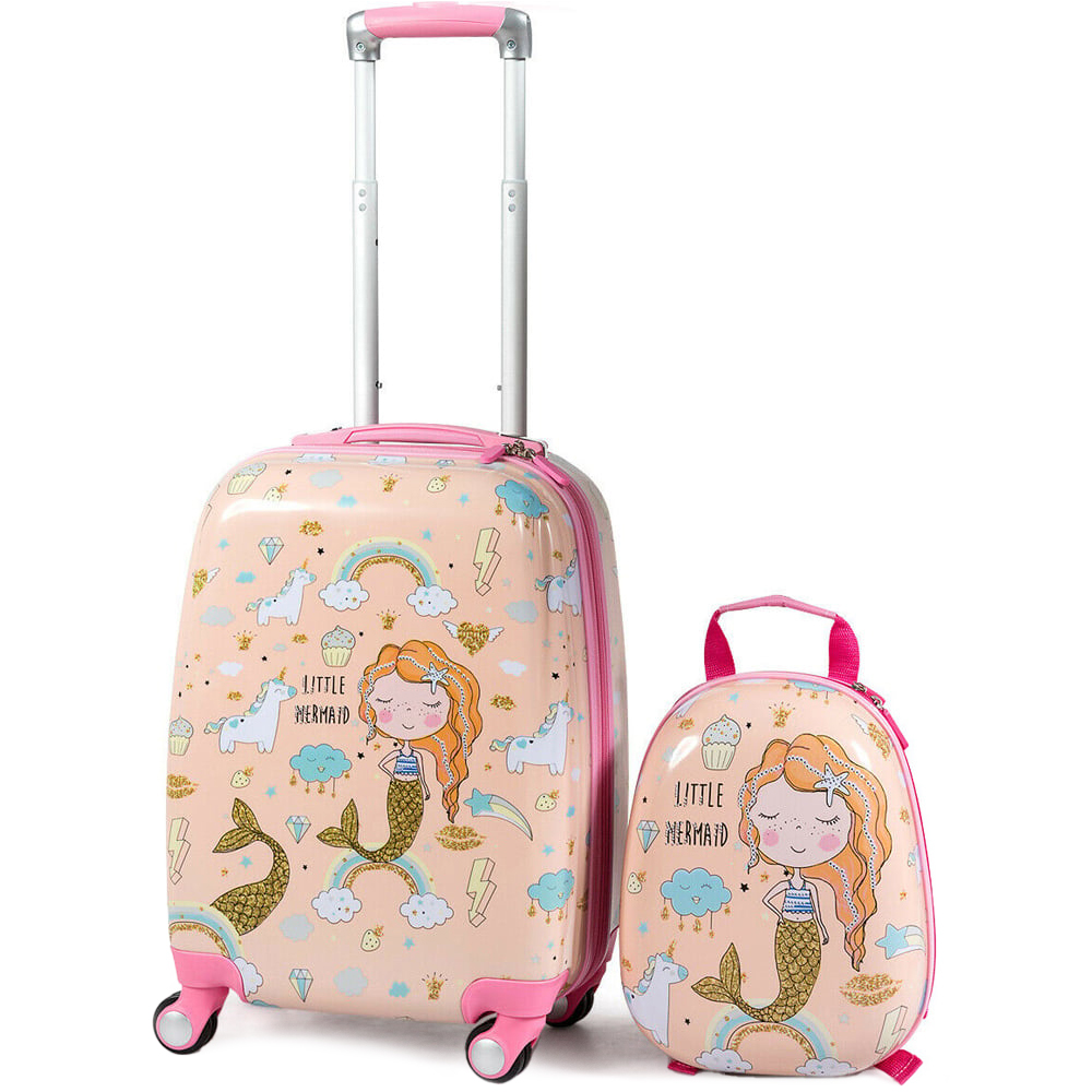 Costway Kids Pink Mermaid 2 Piece Luggage Set Image 3