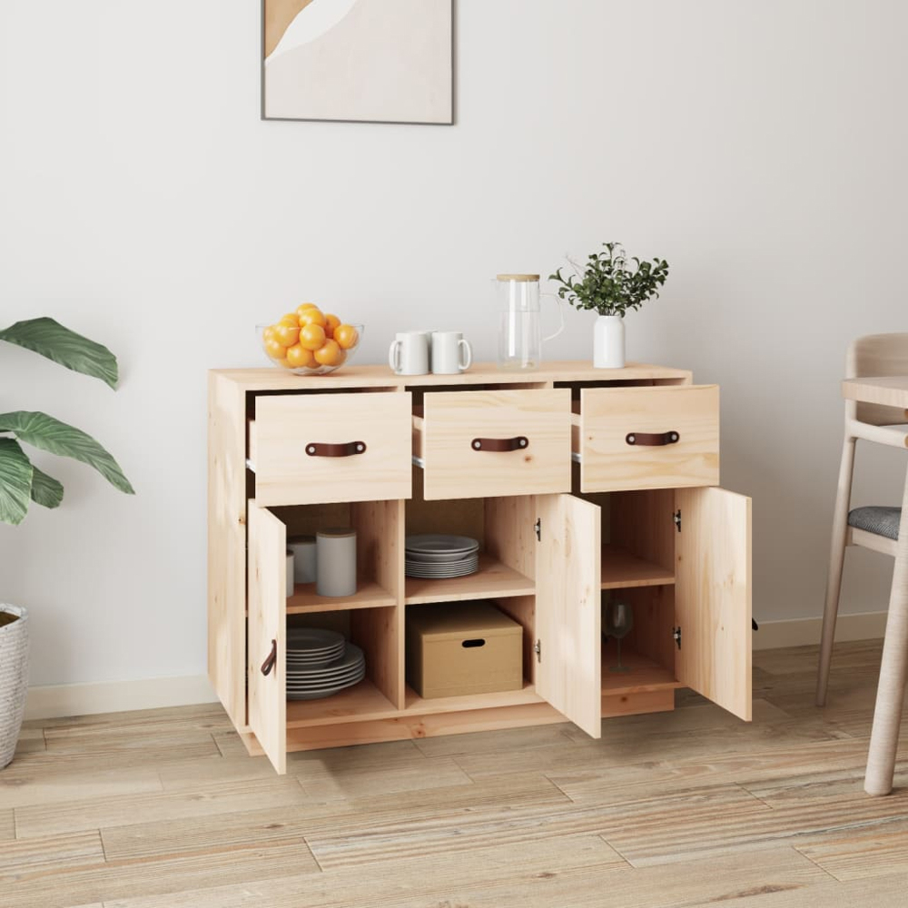 vidaXL 3 Door 3 Drawer Natural Solid Pine Wood Sideboard Image 3