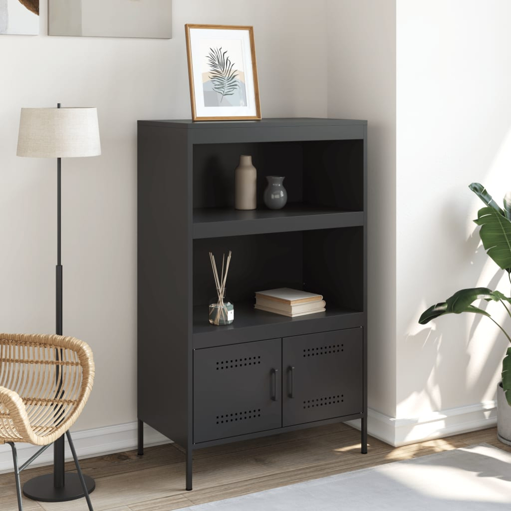 vidaXL 2 Door 2 Shelf Black Steel Highboard Image 9