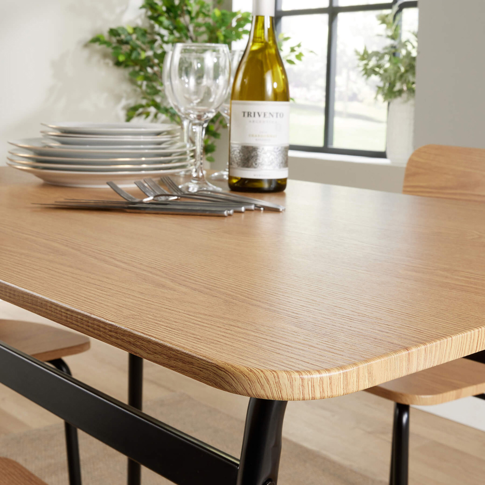 Home Source Harlow 4 Seater Dining Table Set Oak Effect Image 3