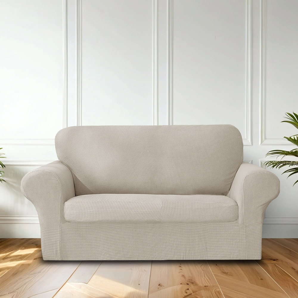 Homerepublic 2 Seater Beige Delby Stretch Fit Sofa Cover Image 2