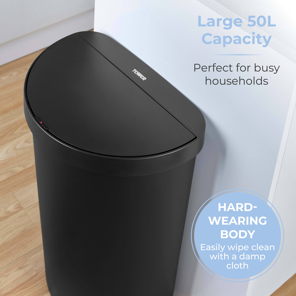 Tower Black Curved Sensor Bin 50L Image 5