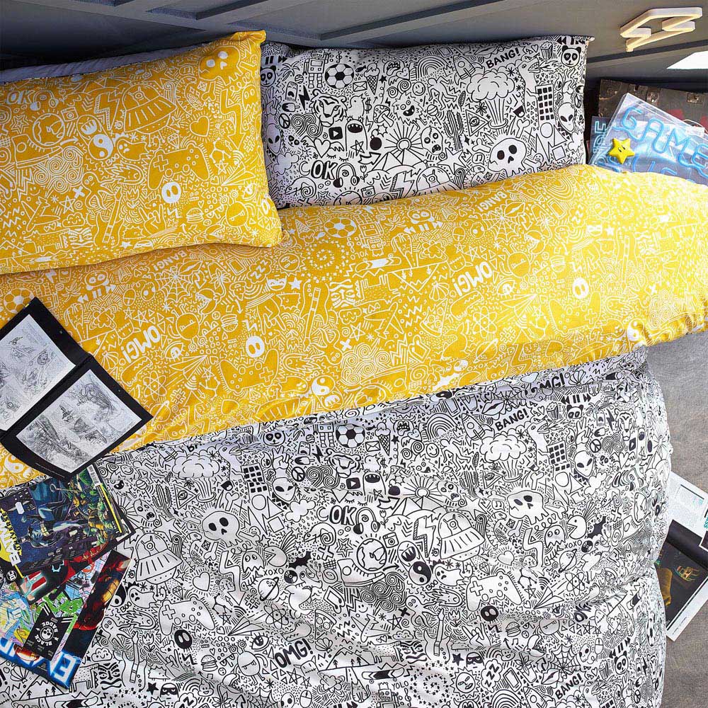 Style Lab Single Multicolour Doodles Duvet Cover Set Image 3