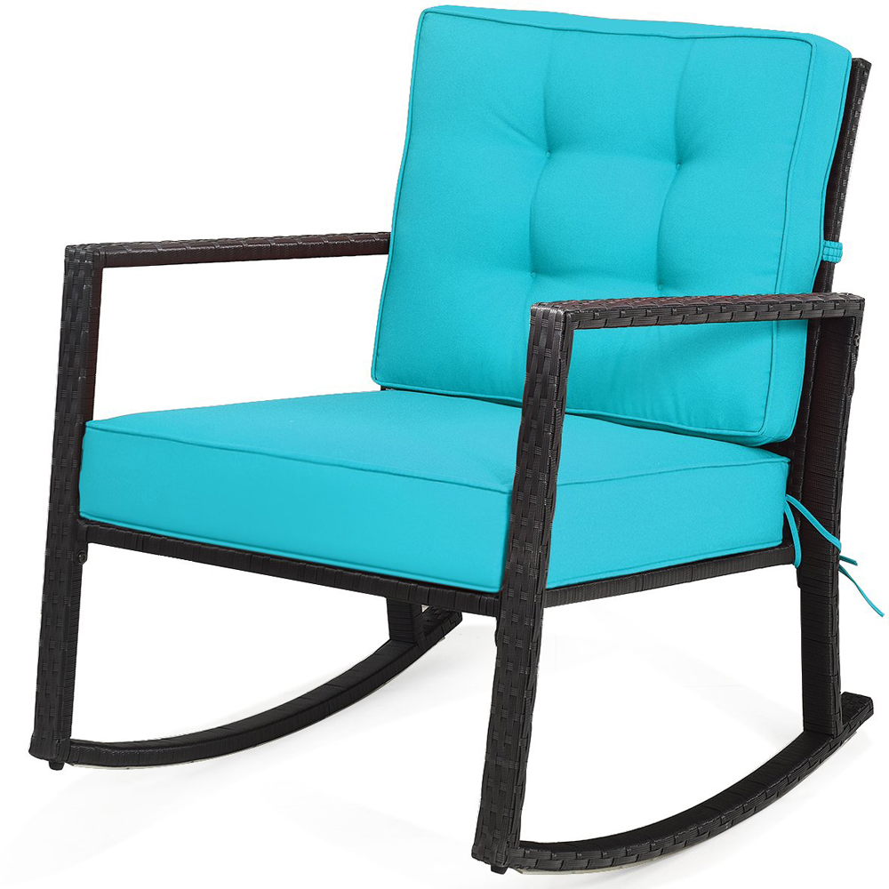Costway Turquoise Outdoor Wicker Rocking Chair Image 3