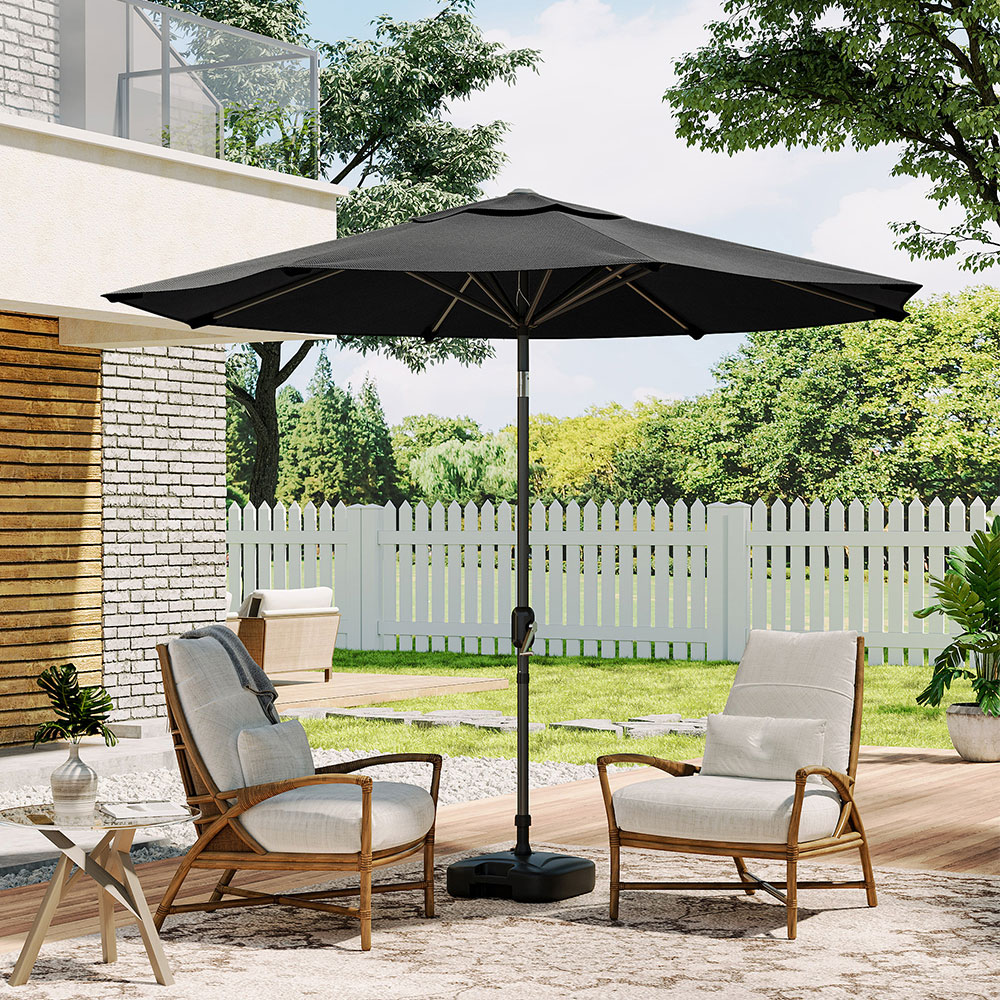Living and Home Black Round Crank Tilt Parasol with Plastic Fillable Base 3m Image 6