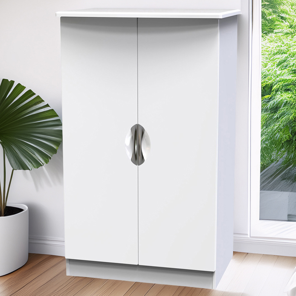 Crowndale Camden 2 Door White Gloss and White Midi Wardrobe Ready Assembled Image 1