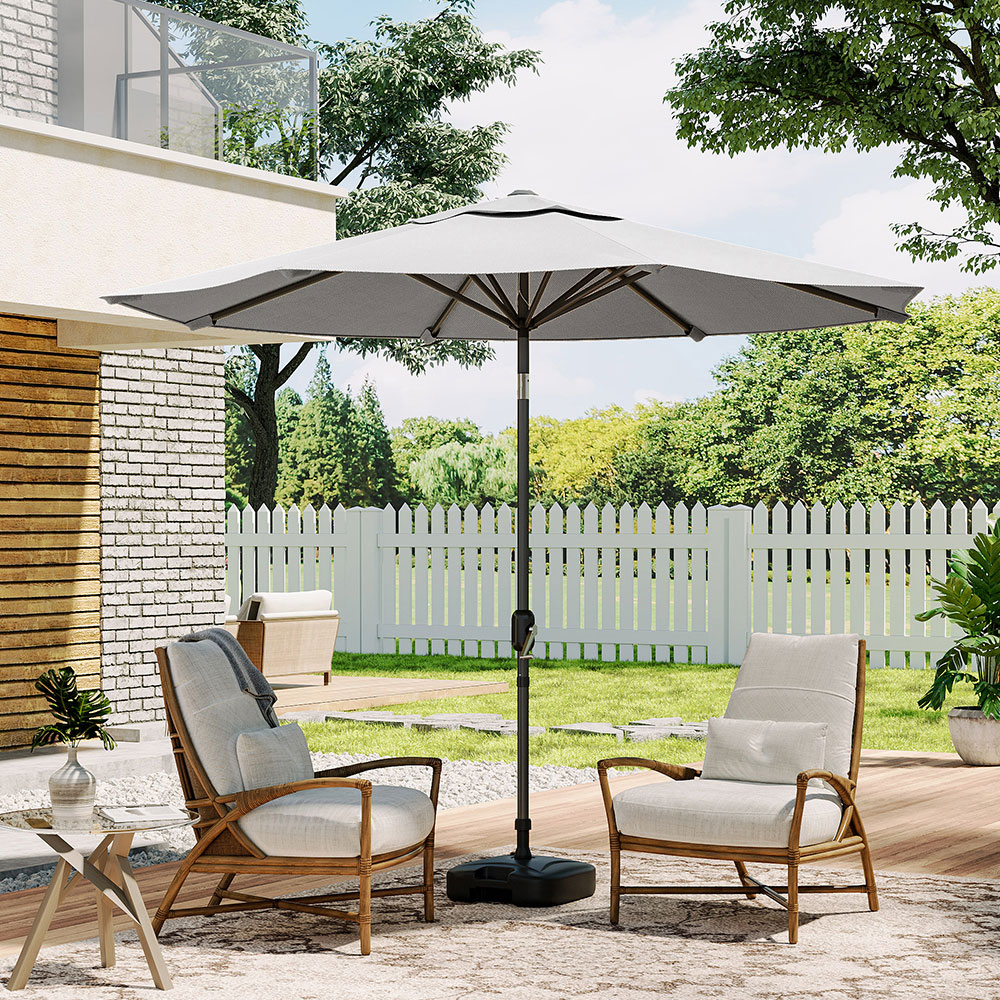 Living and Home Light Grey Round Crank Tilt Parasol with Plastic Fillable Base 3m Image 6