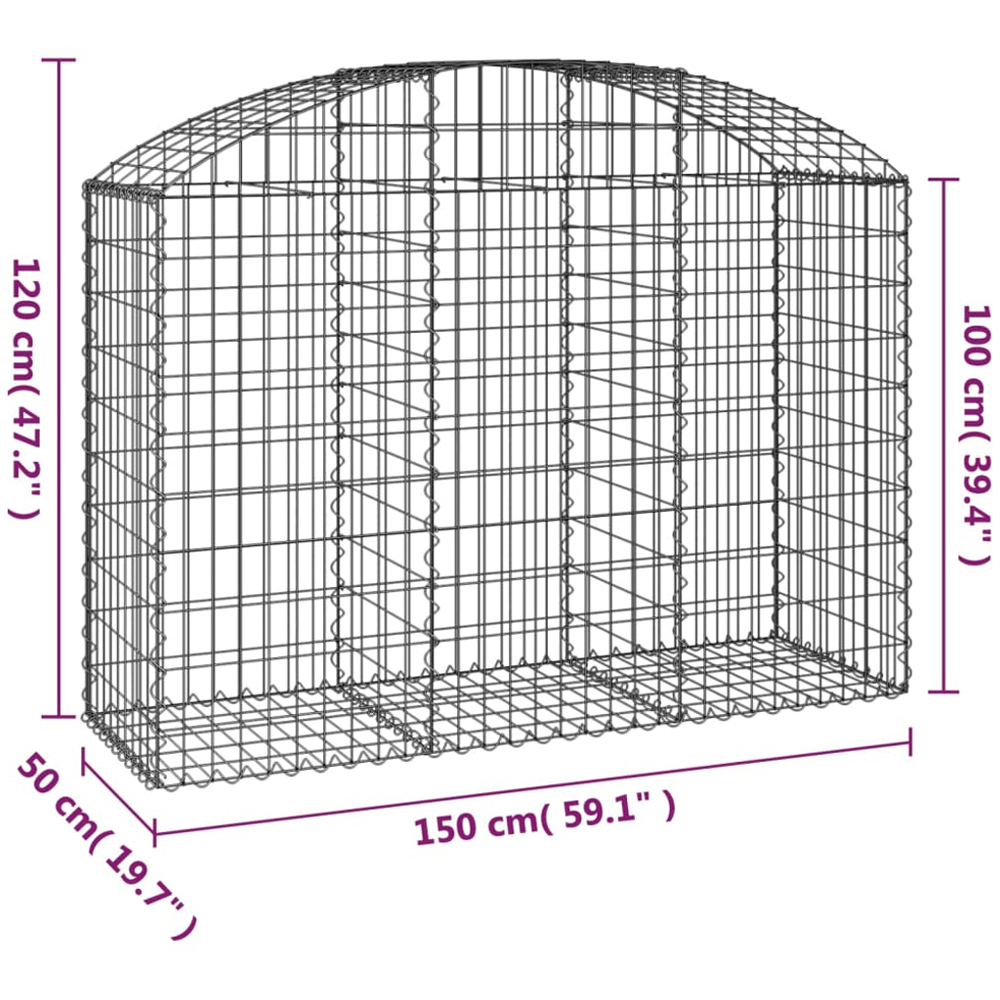 vidaXL Silver Galvanised Iron Gabion Basket 150 x 50 x 100/120cm Image 4