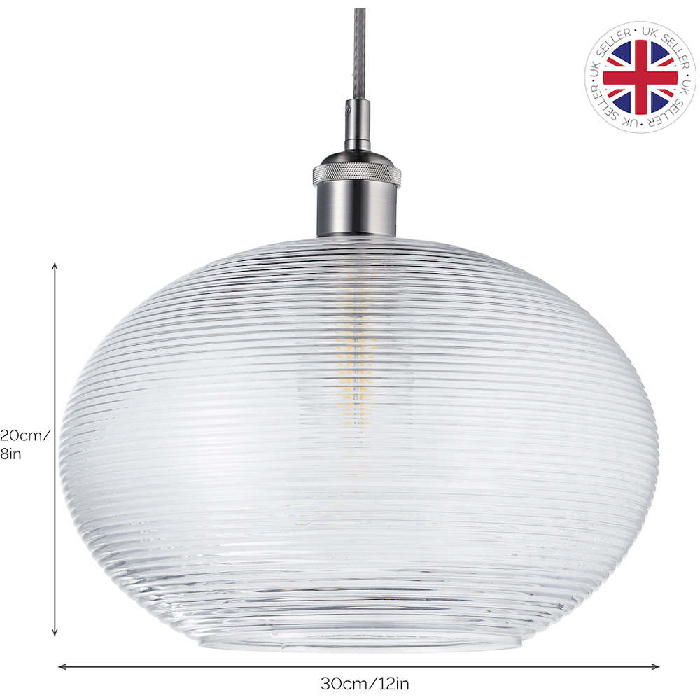 Happy Homewares Clear Ribbed Spiral Glass Easy Fit Drum Pendant Shade Image 8