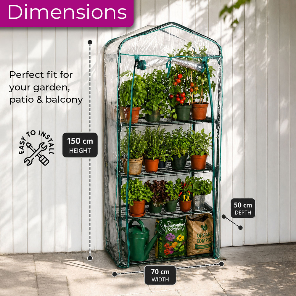 Neo 4 Shelf Green Galvanised Steel and PVC 2.3 x 1.6ft Mini Greenhouse Image 8