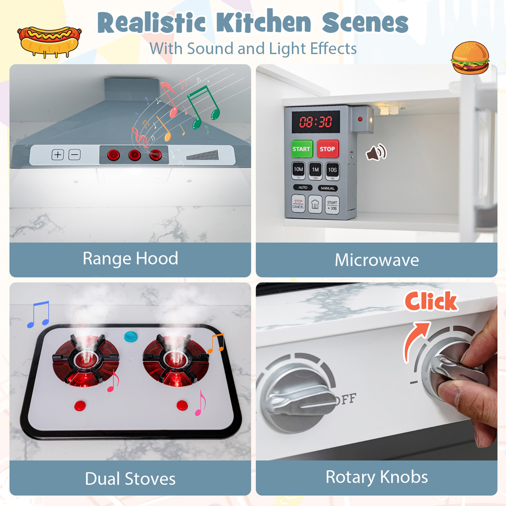 Costway White Kids Corner Kitchen Playset Image 3