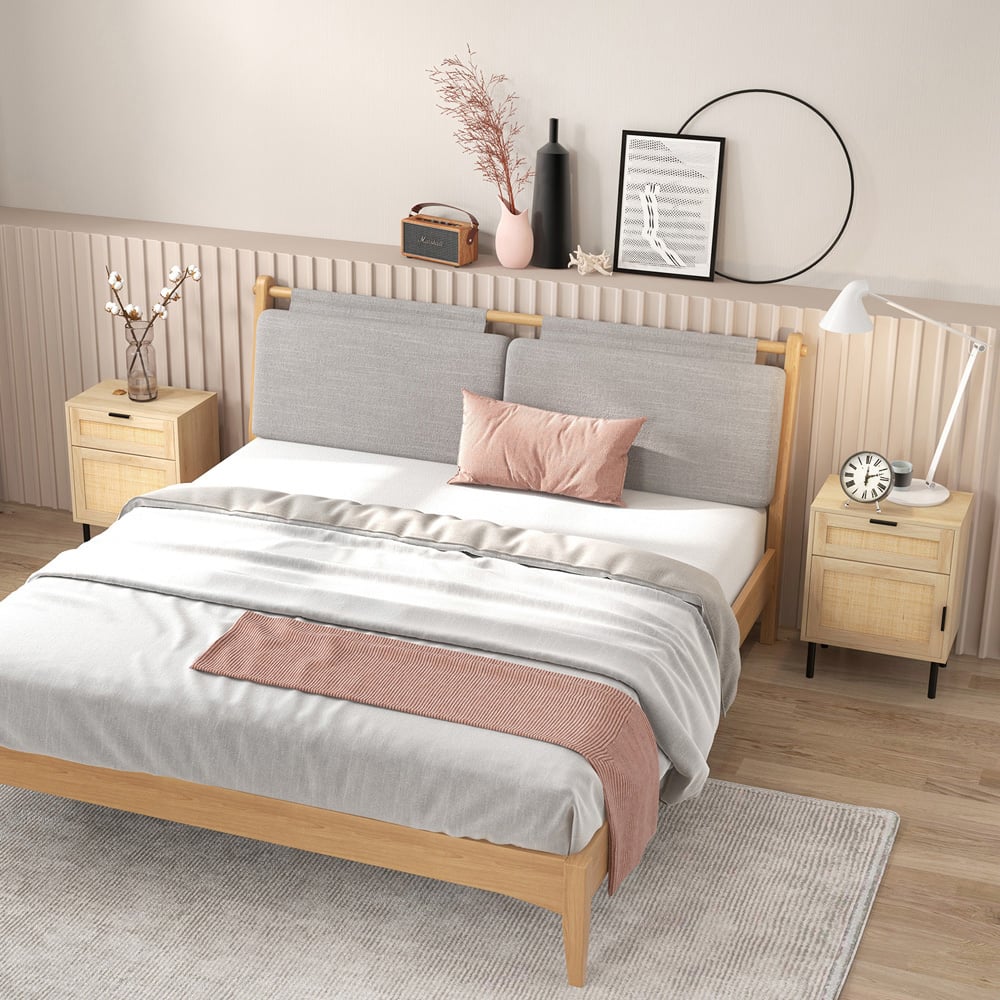 Costway Single Door Single Drawer Natural Rattan Nightstand Set of 2 Image 4