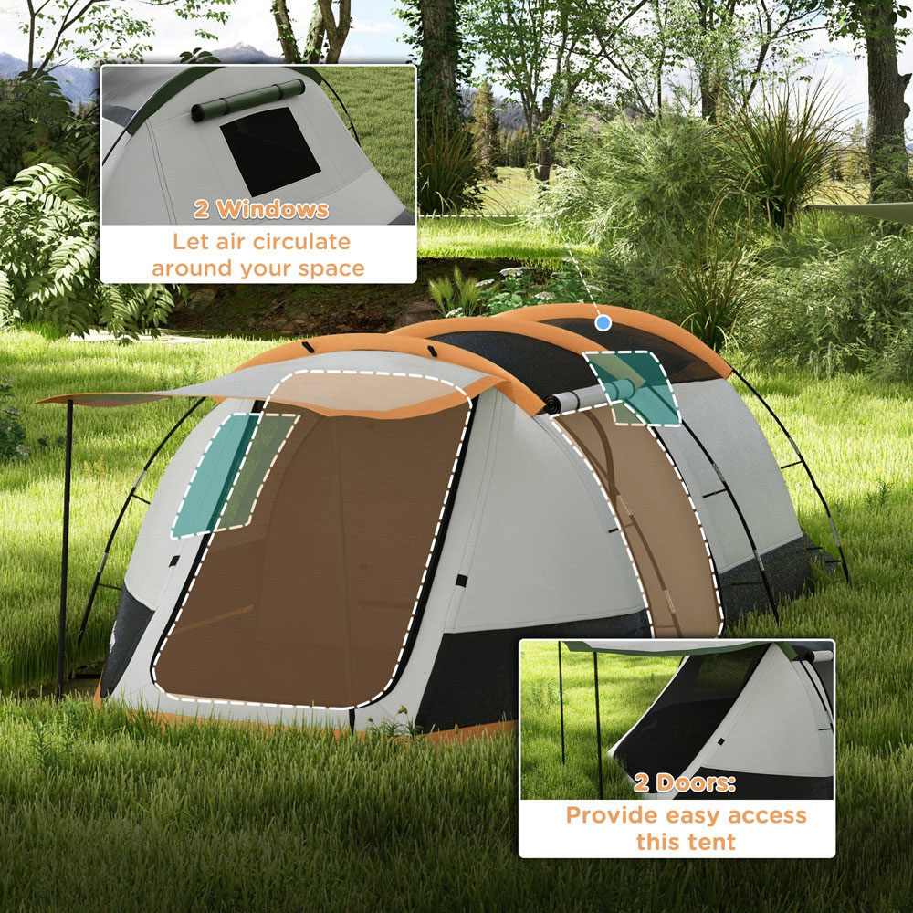 Outsunny 3-4 Person Waterproof Tunnel Camping Tent Orange Image 5