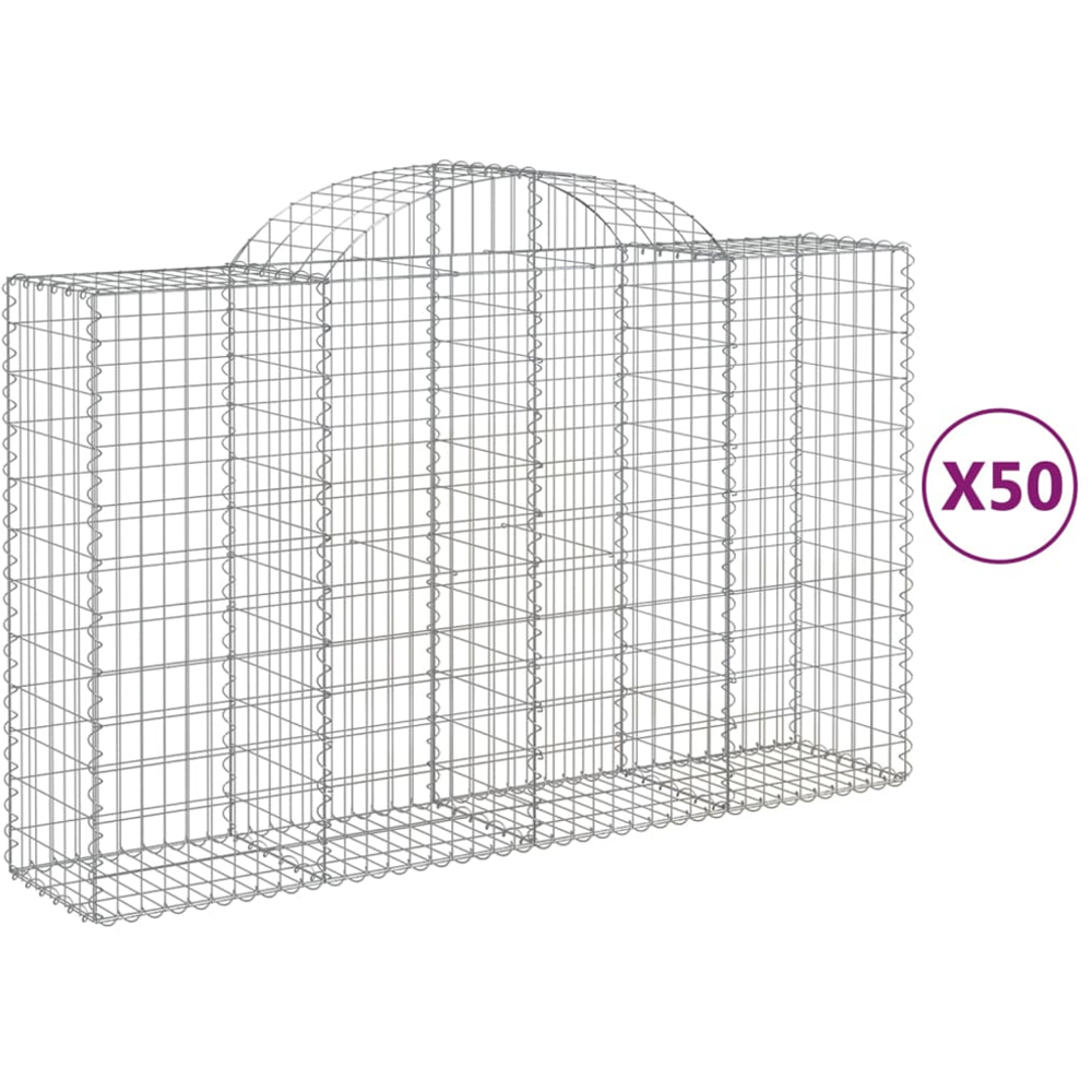 vidaXL Silver Galvanised Iron Arched Gabion Basket 200 x 50 x 120/140cm 50 Pack Image 2