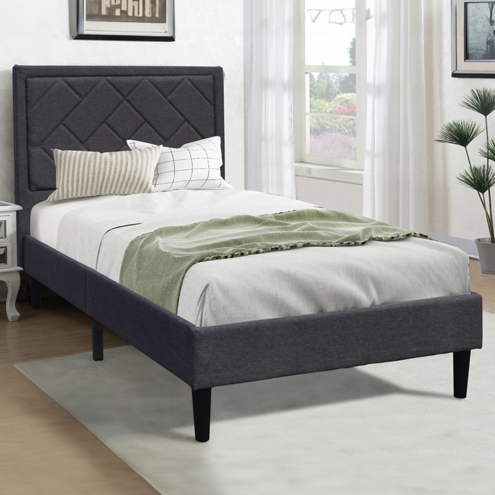 Brooklyn Single Dark Grey Padded Headboard Bed Frame Image 1