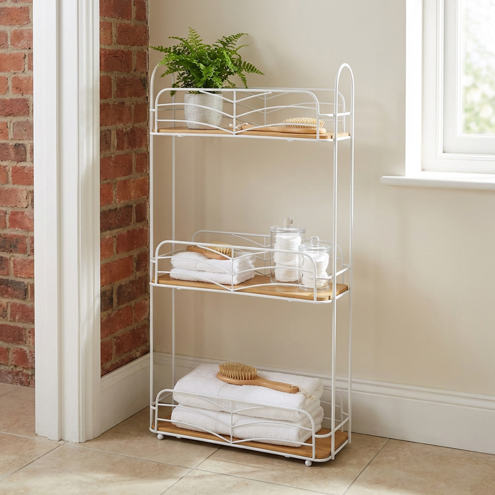 3 Tier Bamboo Rectangle Caddy  - White and Natural Image 2