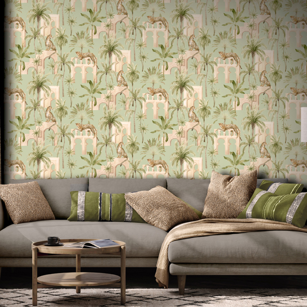 Arthouse Leopard Arches Sage Green Wallpaper Image 3