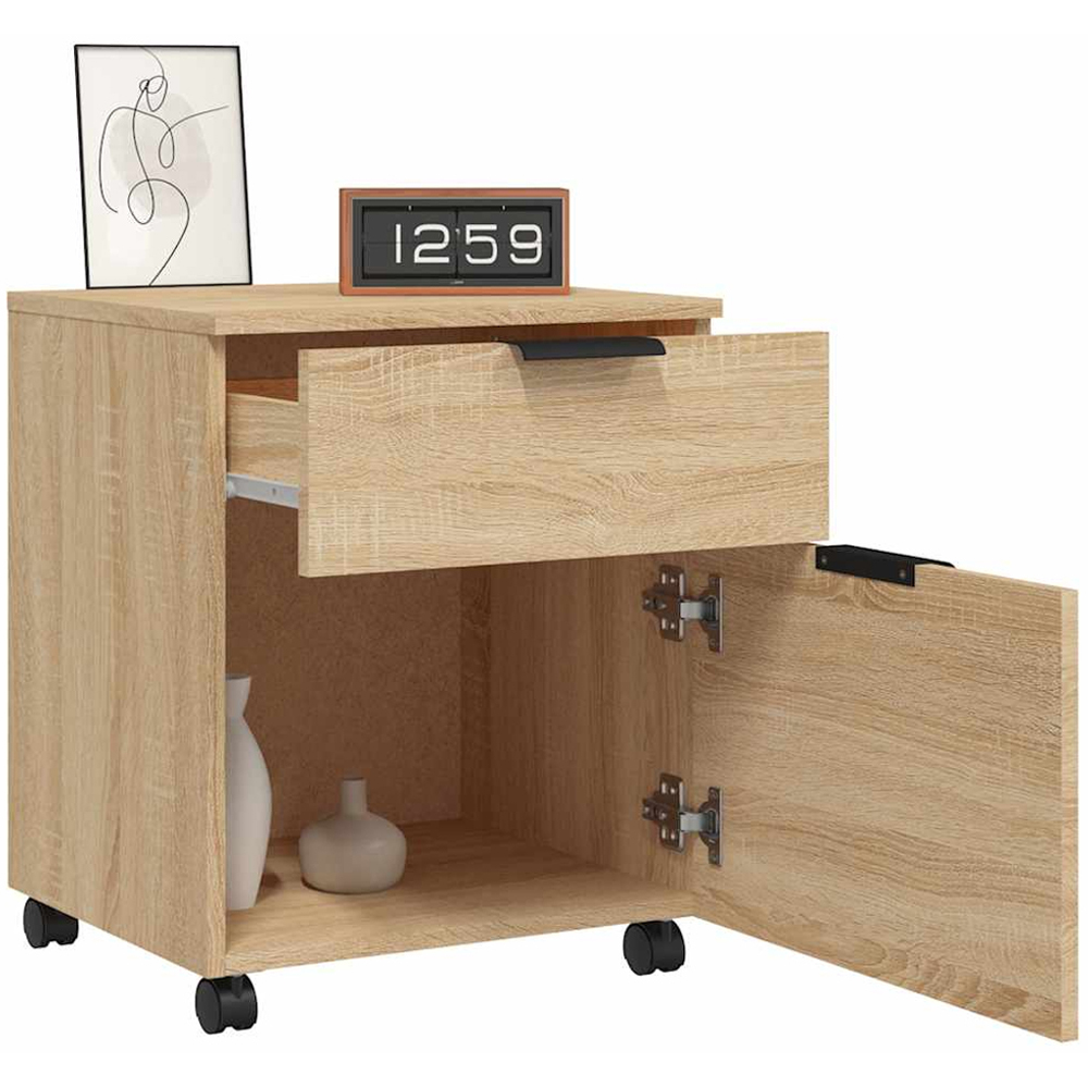 vidaXL Single Door Single Drawer Sonoma Oak File Cabinet with Swivel Wheels Image 5