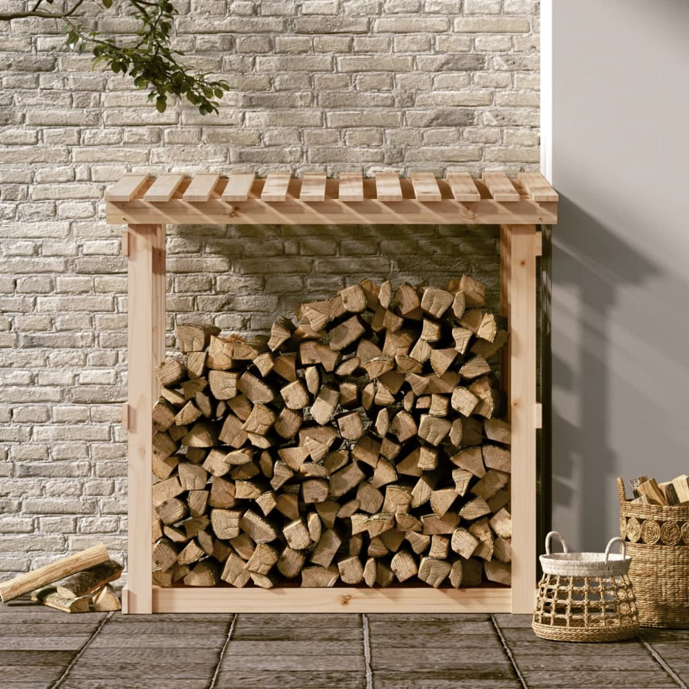 vidaXL Natural Pine Wood Firewood Log Holder 109 x 108 x 64.5cm Image 2