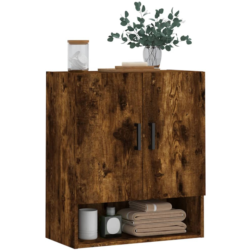 vidaXL 2 Door Single Shelf Smoked Oak Wall Cabinet Image 3